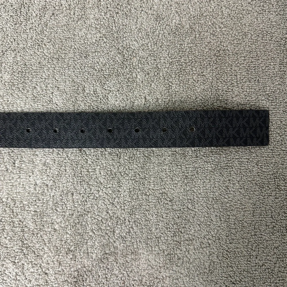 Michael Kors Mens Signature Logo Print Belt Black Grey Silver Buckle 553559 M